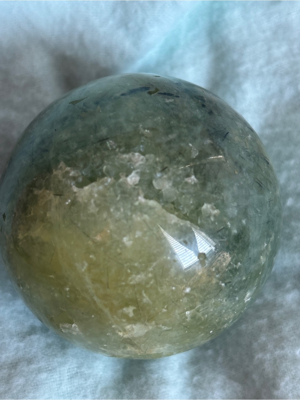 Beautiful Green Prehnite Sphere - w/ Pyrite, Epidote, and Druzy inclusions